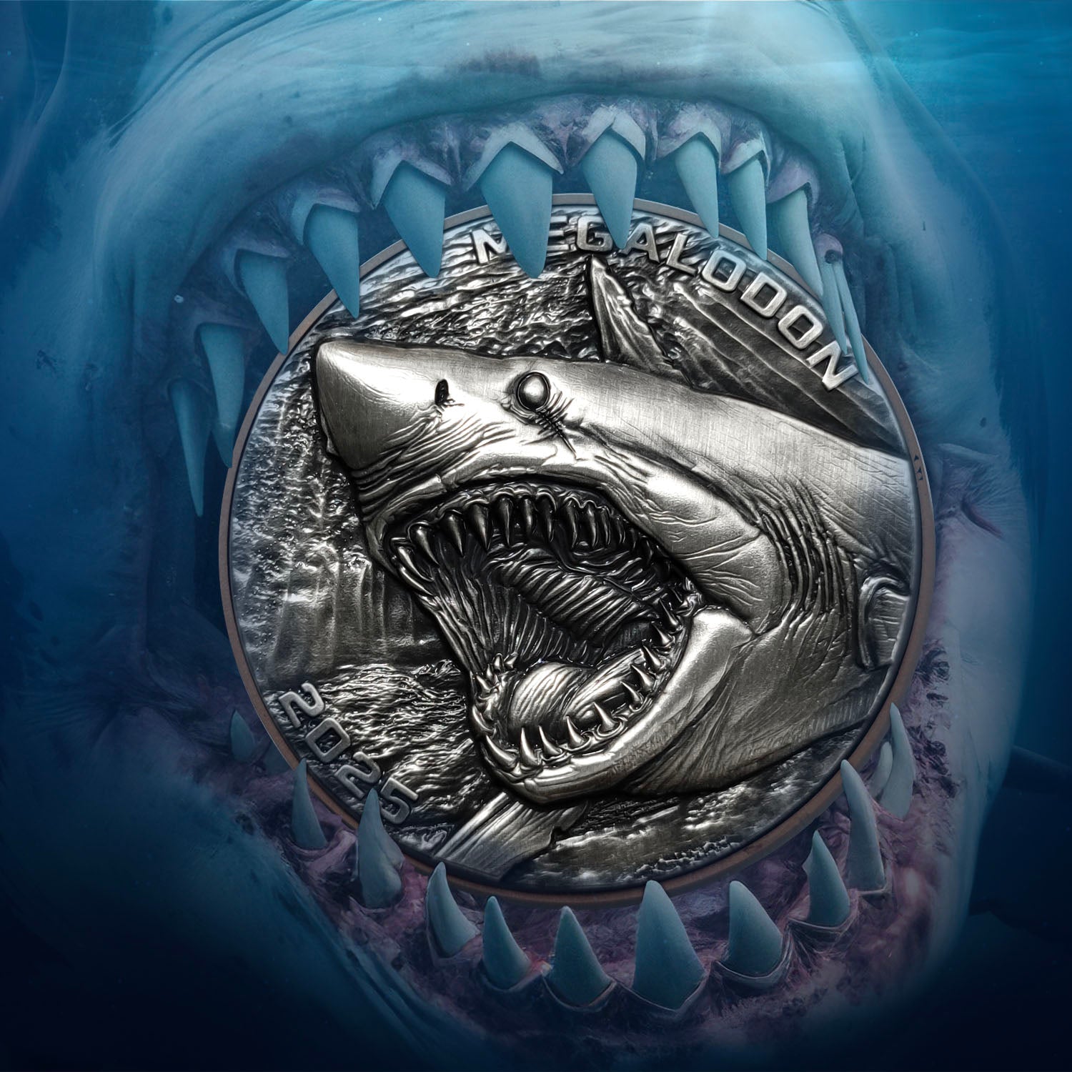 Giant Megalodon Ultra High Relief Silver 2025 Coin