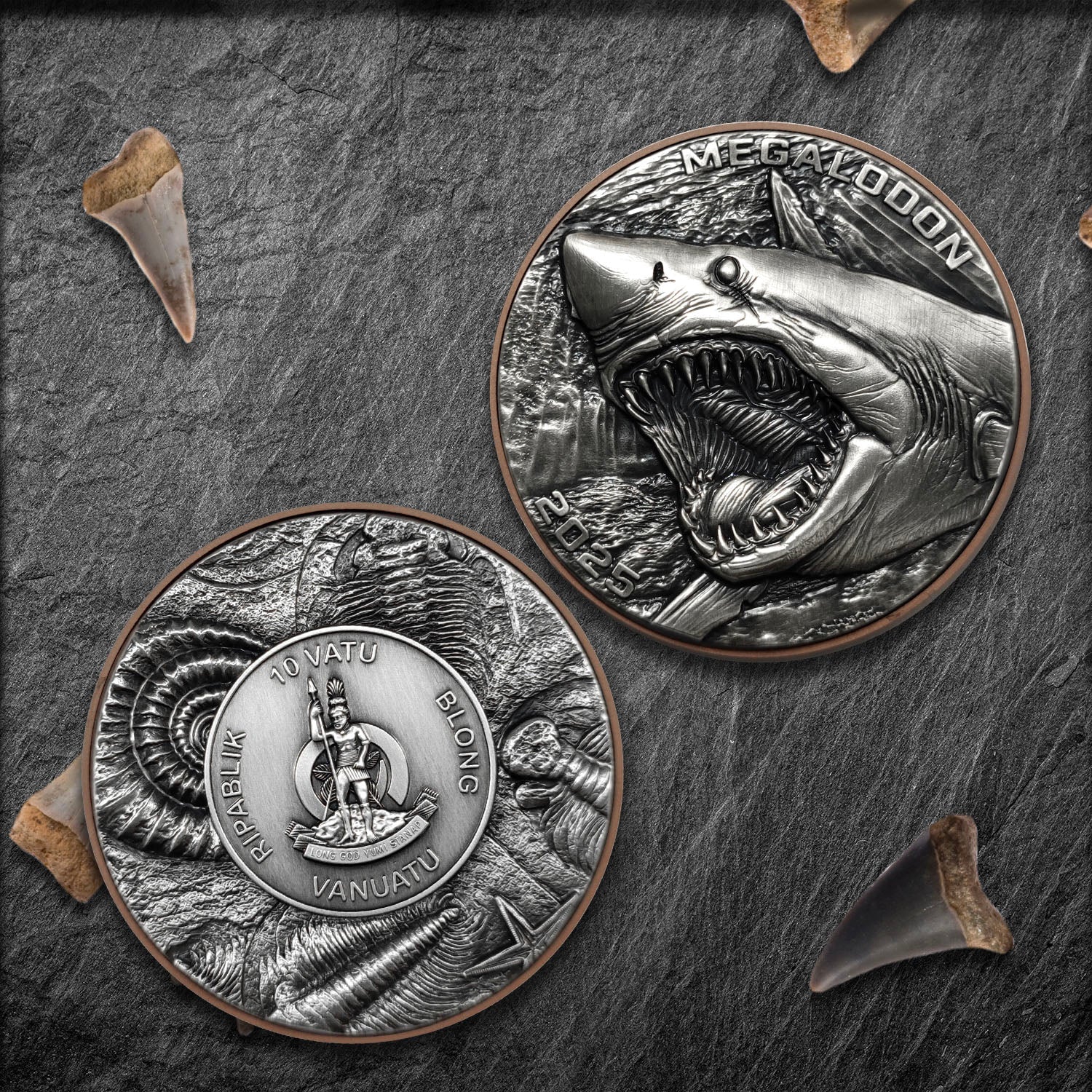 Giant Megalodon Ultra High Relief Silver 2025 Coin