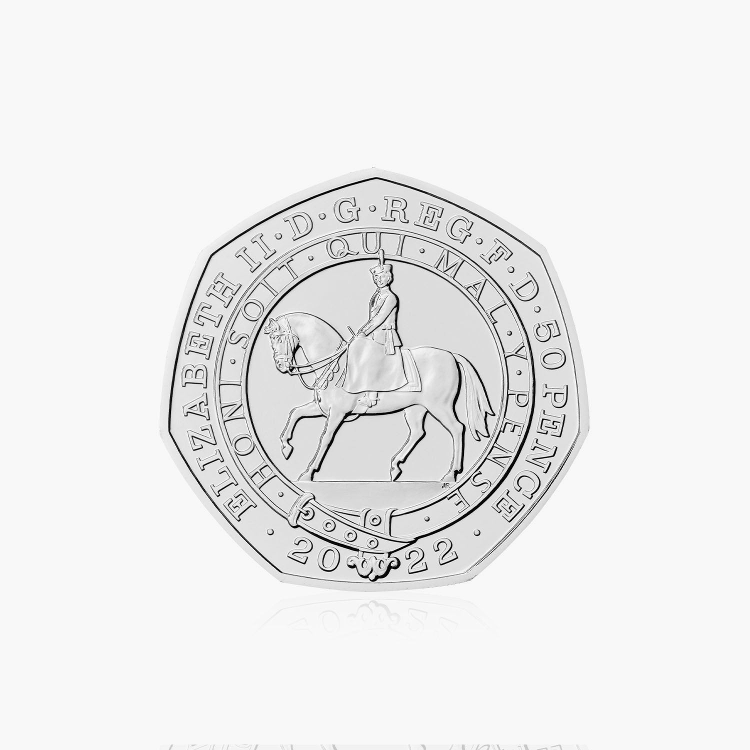 Moneda de 50 peniques del Jubileo de platino de la reina Isabel II en circulación en 2022