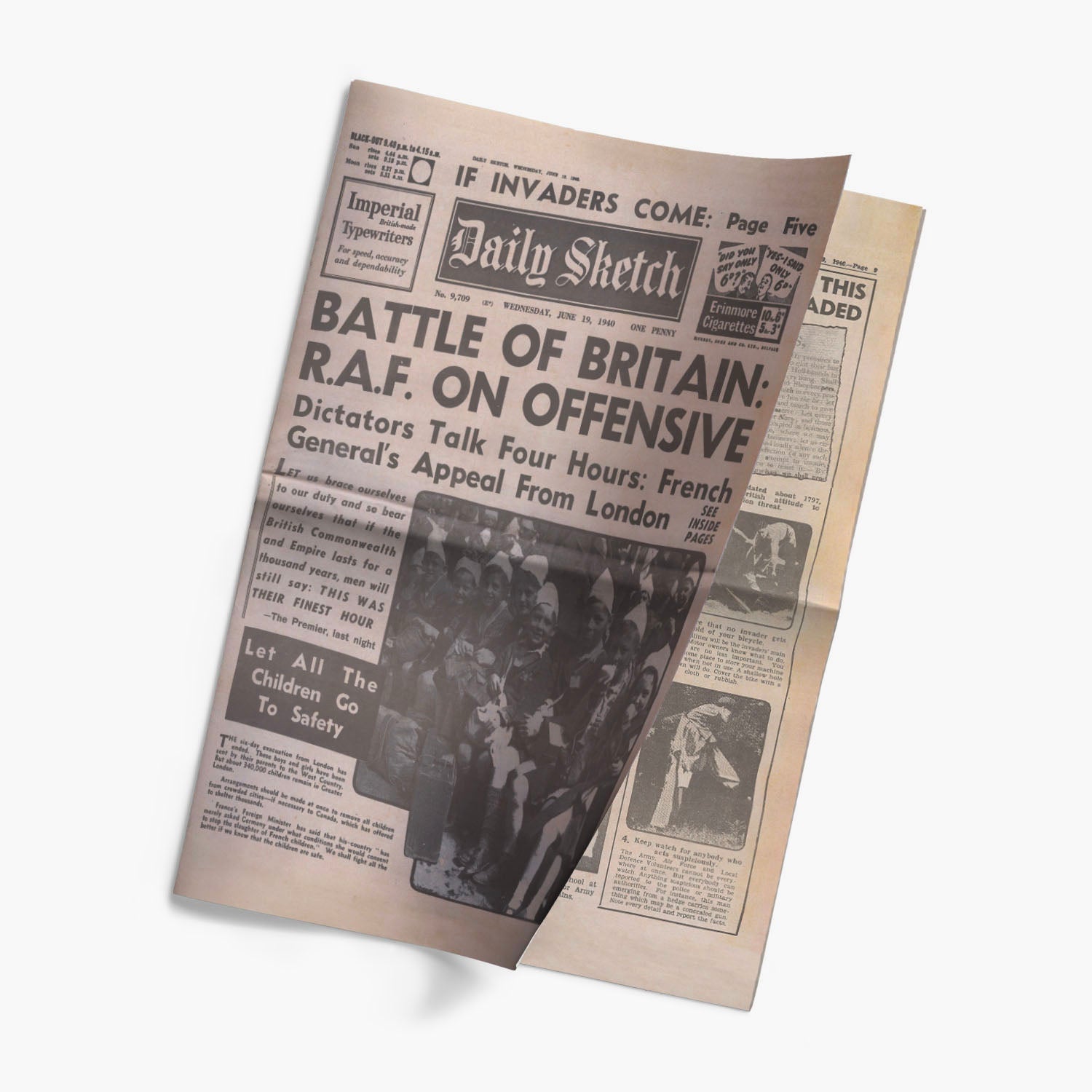 19th June 1940 - Battle of Britain Newspaper