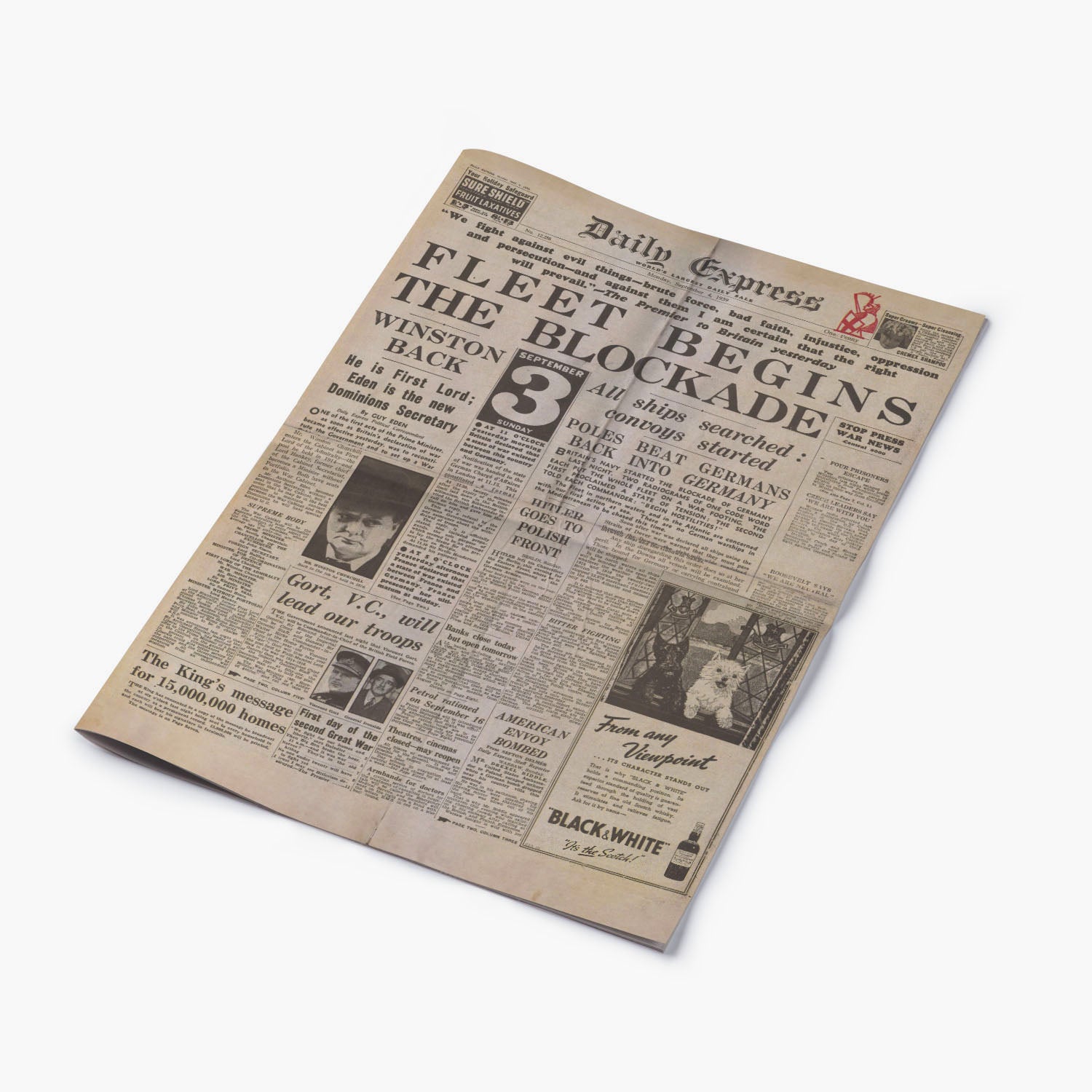 4th September 1939 - Britain Declares War Newspaper