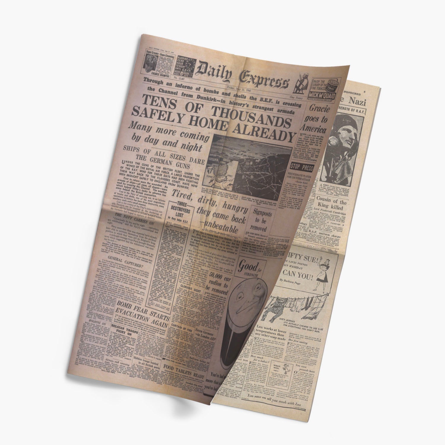 31st May 1940 - Battle of Dunkirk Daily Express Newspaper