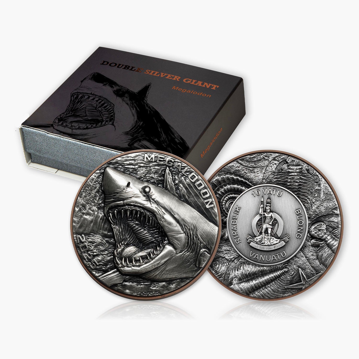 Giant Megalodon Ultra High Relief Silver 2025 Coin