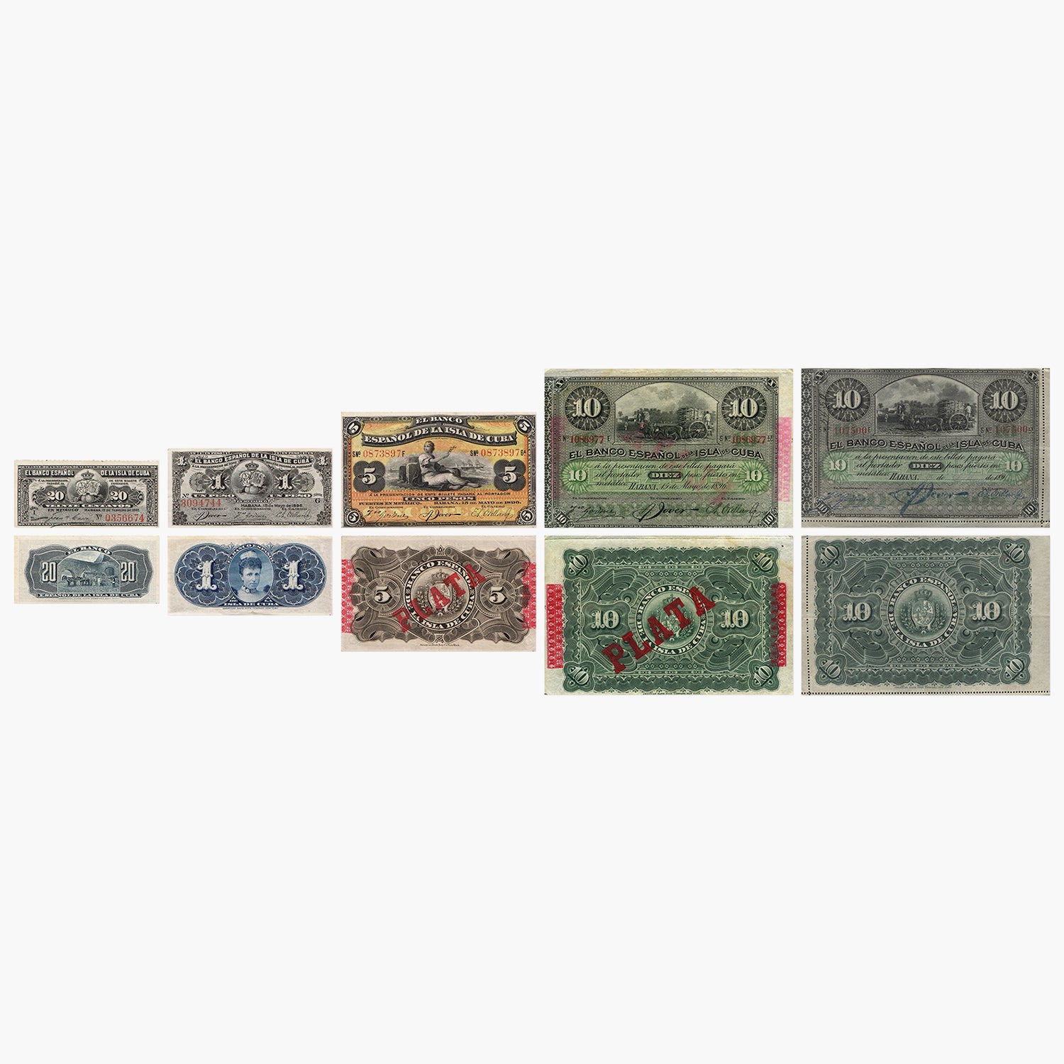 Historical colonial Banknote Set from Cuba